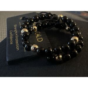 14K Solid Yellow Gold Black Onyx Ring Adjustable Stretchy